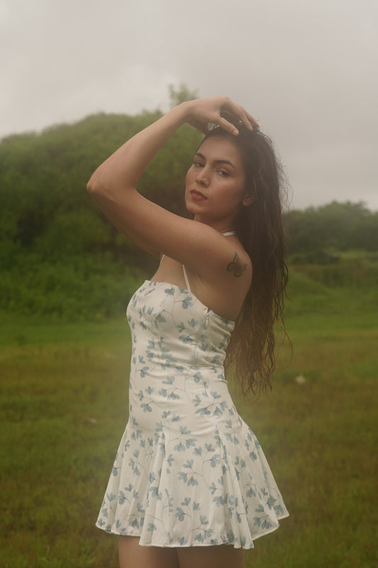 Blue Printed Frill dress