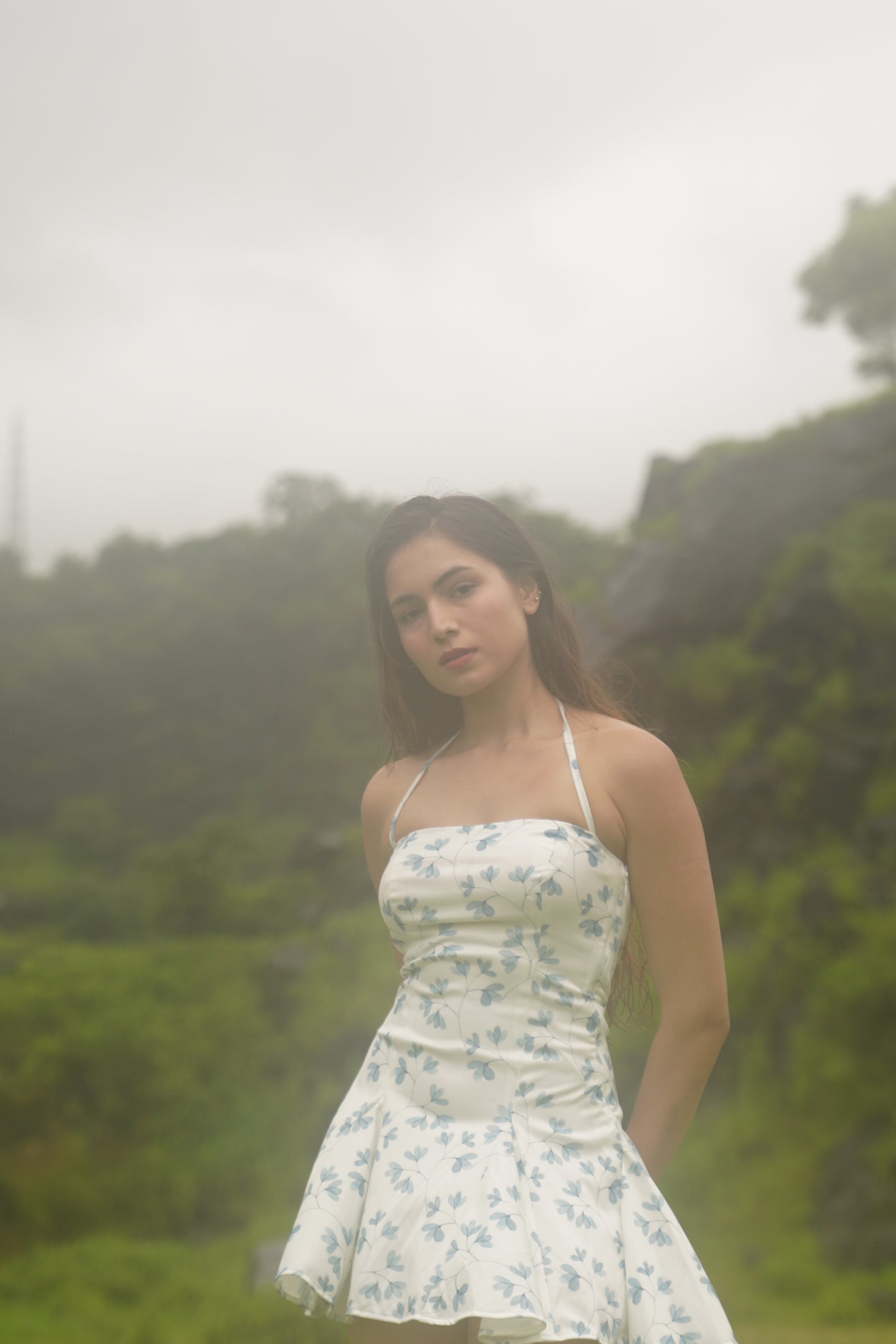 Blue Printed Frill dress