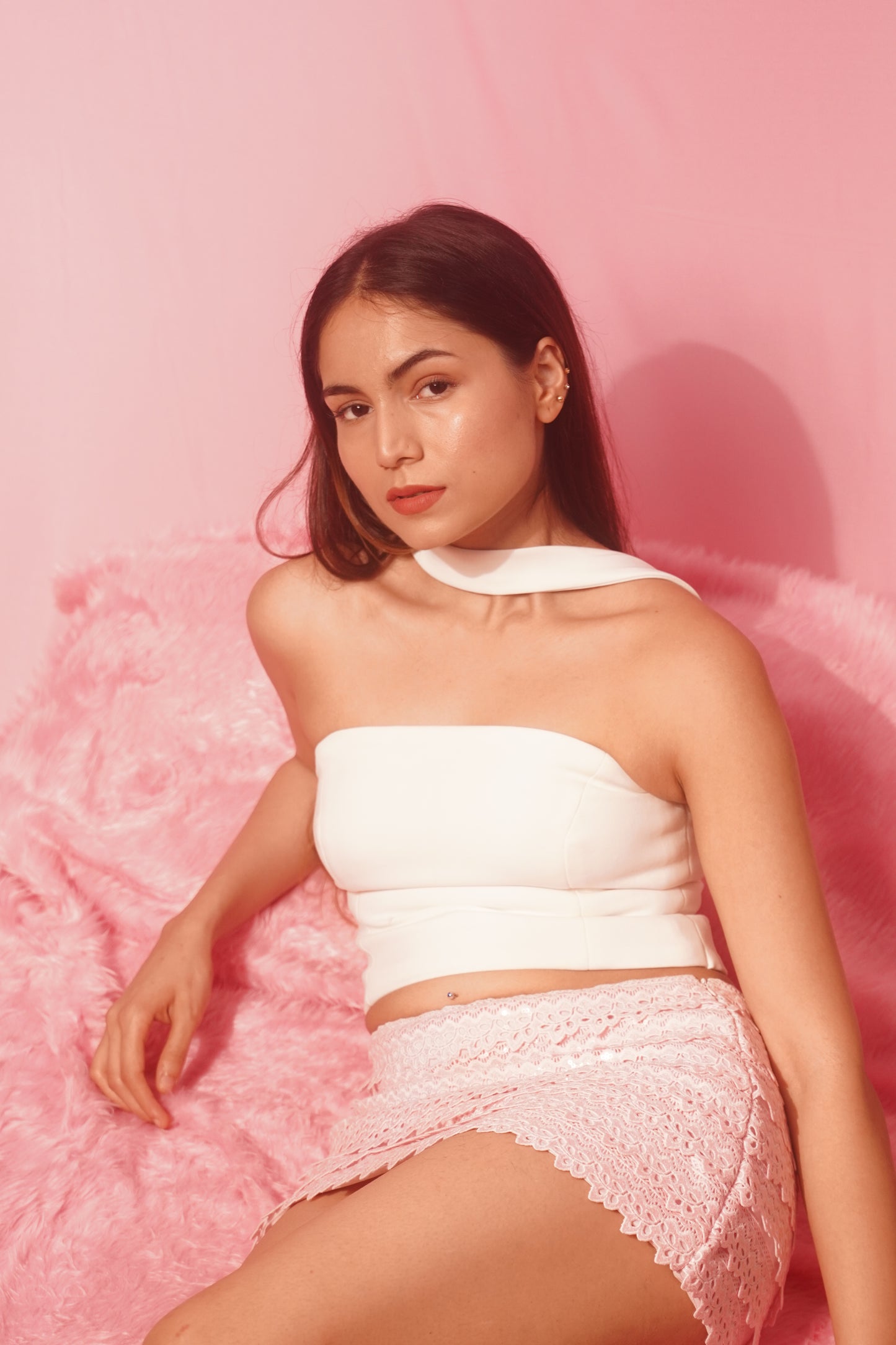 Pink sequin lace skirt