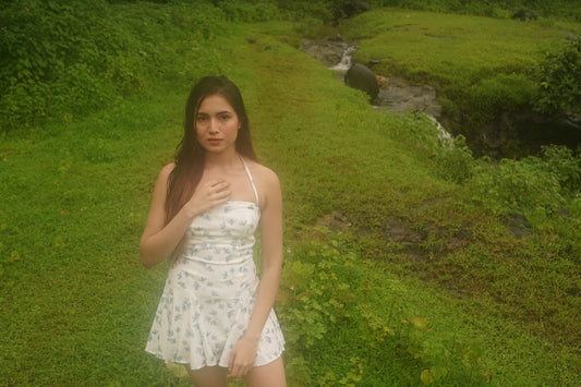 Blue Printed Frill dress