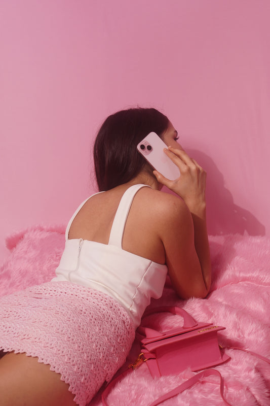 Pink sequin lace skirt