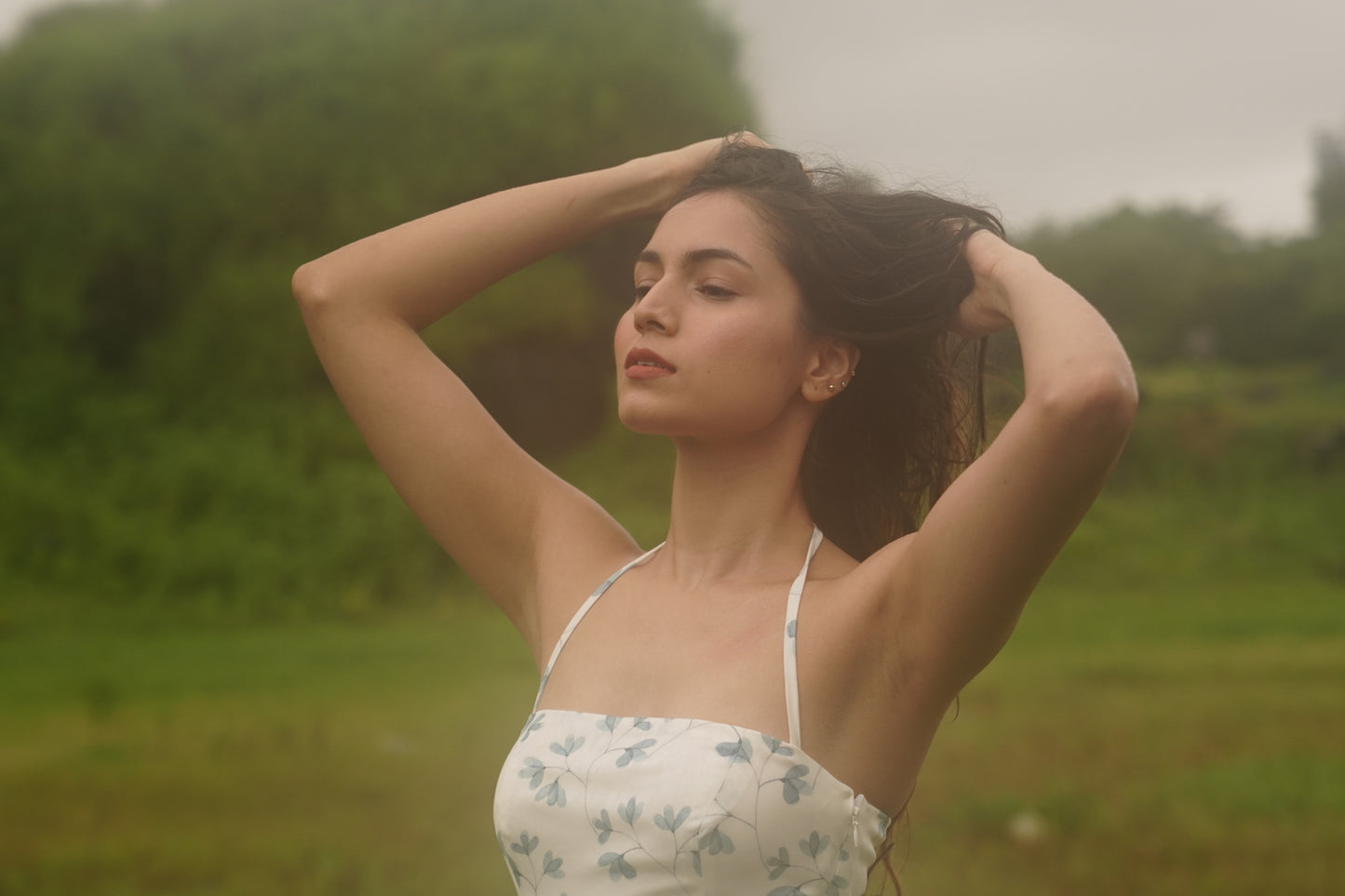 Blue Printed Frill dress